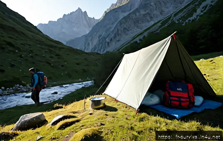 생존 실험 다큐멘터리 리뷰 - Photorealistic survival documentary review concept, rugged adult hiker in practical outdoor clothing...